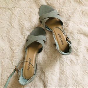 Shoedazzle light Blue Ankle Black Heel Sandal